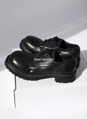 SAINT MASTER GUIDI风德比马皮挪威缝工艺圆头黑色皮鞋