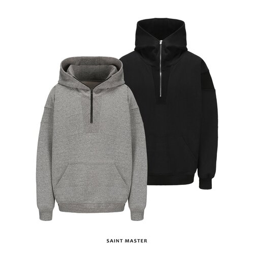 SAINT MASTER半拉链RIR拉链复古春秋男士套头连帽短款休闲卫衣