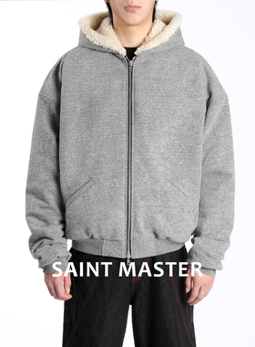 SAINT MASTER超重磅羊毛混纺拉链连帽夹克卫衣日常秋冬新款棉服