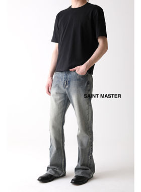 SAINTMASTER微喇苍蓝色牛仔裤