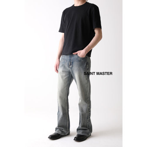 SAINTMASTER微喇苍蓝色牛仔裤