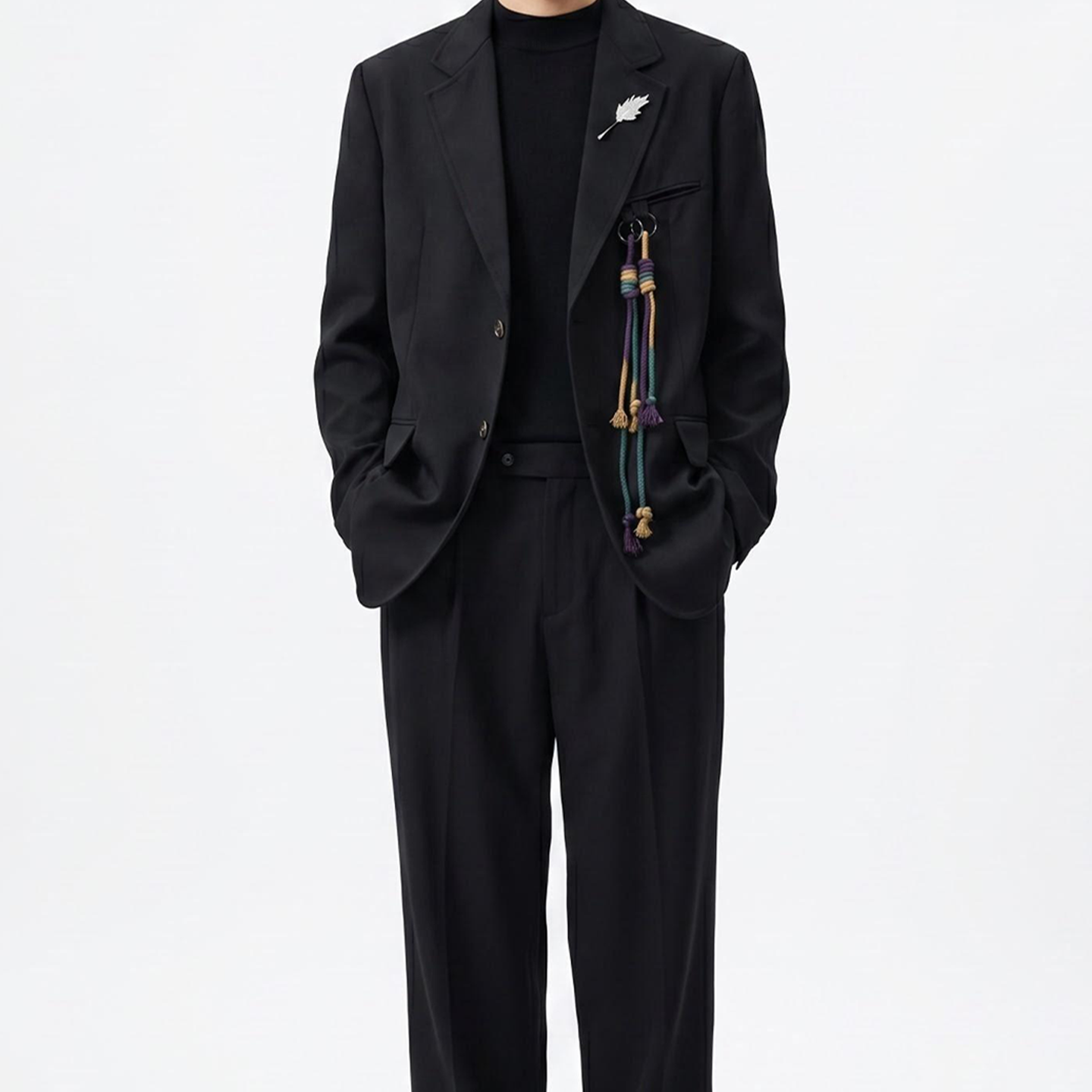 SAINT MASTER  平驳领西装男春秋黑色宽松百搭休闲西服制服