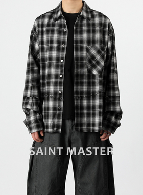 SAINT MASTER2026春季新款剪裁休闲宽松简约通勤长袖格子衬衫