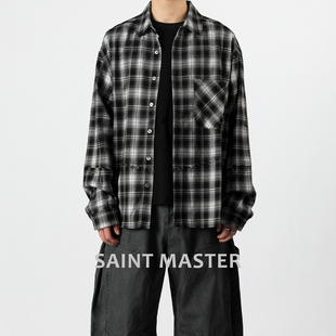 SAINT MASTER2026春季新款剪裁休闲宽松简约通勤长袖格子衬衫