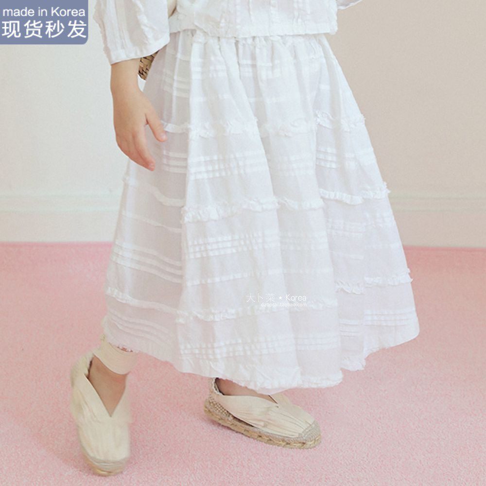 现货大卜菜BIEN韩国童装ML夏女童纯色可爱舒适荷叶边针褶半身长裙