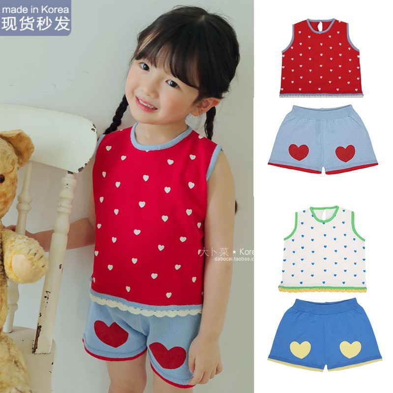 现货大卜菜amber韩国童装女童夏新款松紧绝色可爱爱心针织短裤