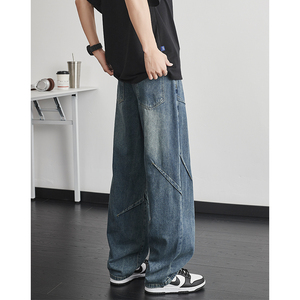 美式高街cleanfit微喇牛仔裤男秋冬季宽松直筒休闲裤子YZ99-P50图片