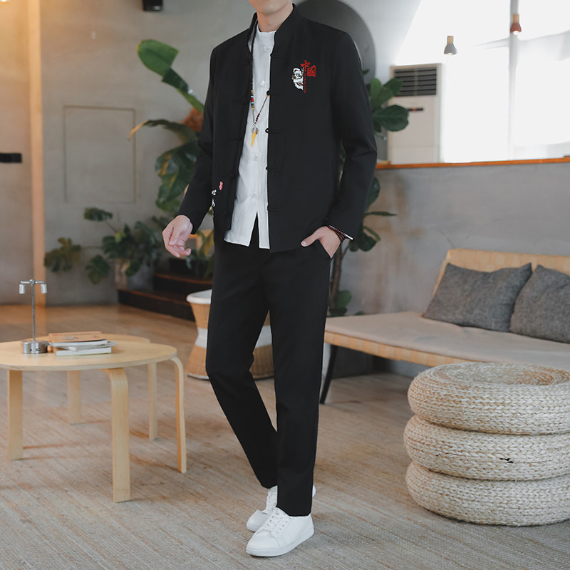 秋季唐装男套装中国风青年中山装刺绣外套复古潮牌汉服YK238-P90图片