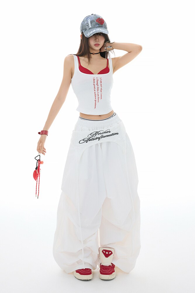 白色美式褶皱伞兵工装裤女夏薄款运动裤休闲弯刀裤子YD9043-P65,男装工装外套,星座509