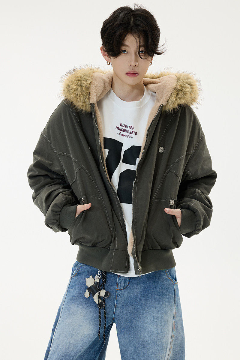 冬季毛领座山雕夹克棉服男女宽松美式cleanfit工装外套YD03-P140,男装夹克,星座509