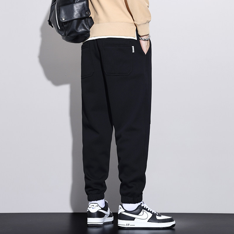 休闲裤男士秋冬季美式潮牌加厚宽松束脚运动裤Z2351-P45/加绒P52,女装休闲裤,星座509