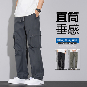 2025秋季新款美式潮牌抽绳宽松直筒工装裤男款休闲长裤D3031-P45图片