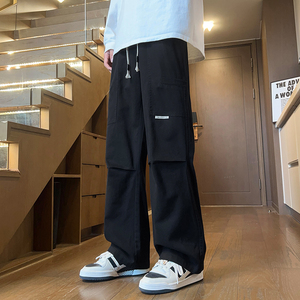 工装裤男秋冬天宽松抽绳直筒裤个性拼接褶皱美式伞兵裤Z9852-P50