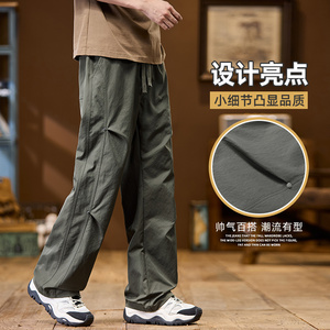 伞兵工装拖地裤男款美式直筒休闲裤子男宽松阔腿运动裤Z9855-P45图片