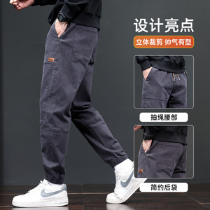 加厚保暖休闲裤秋冬季男士宽松束脚裤纯色长裤GF9611-P35/加绒P45图片