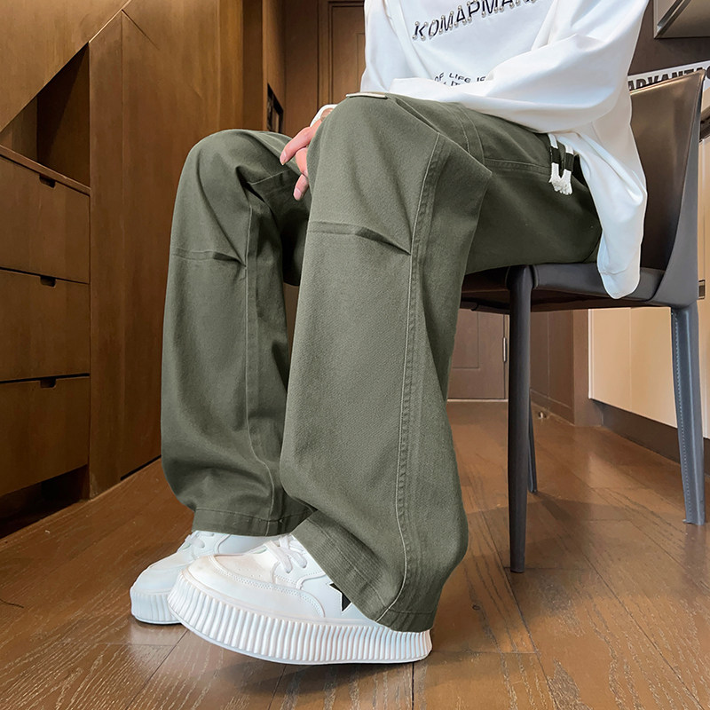 工装裤男秋冬天宽松抽绳直筒裤个性拼接褶皱美式伞兵裤Z9852-P50,男装休闲裤,星座509