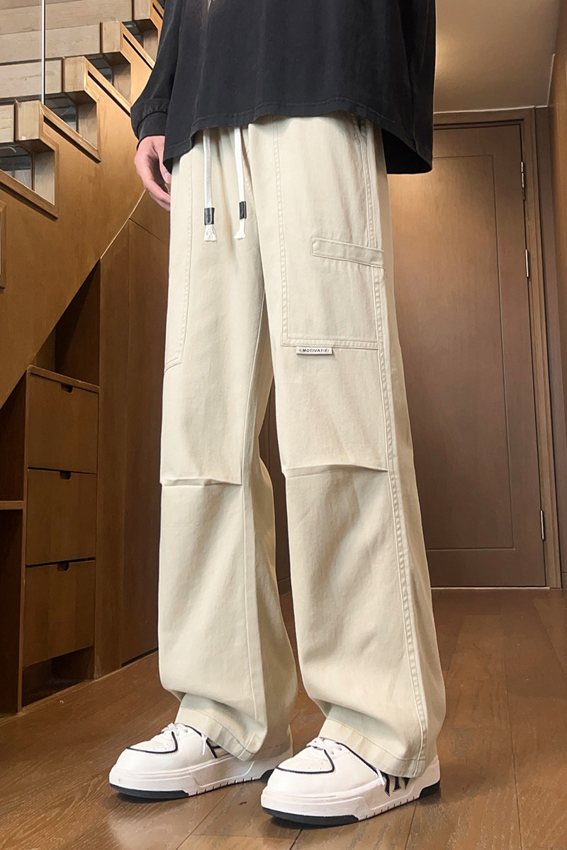 工装裤男秋冬天宽松抽绳直筒裤个性拼接褶皱美式伞兵裤Z9852-P50,男装休闲裤,星座509