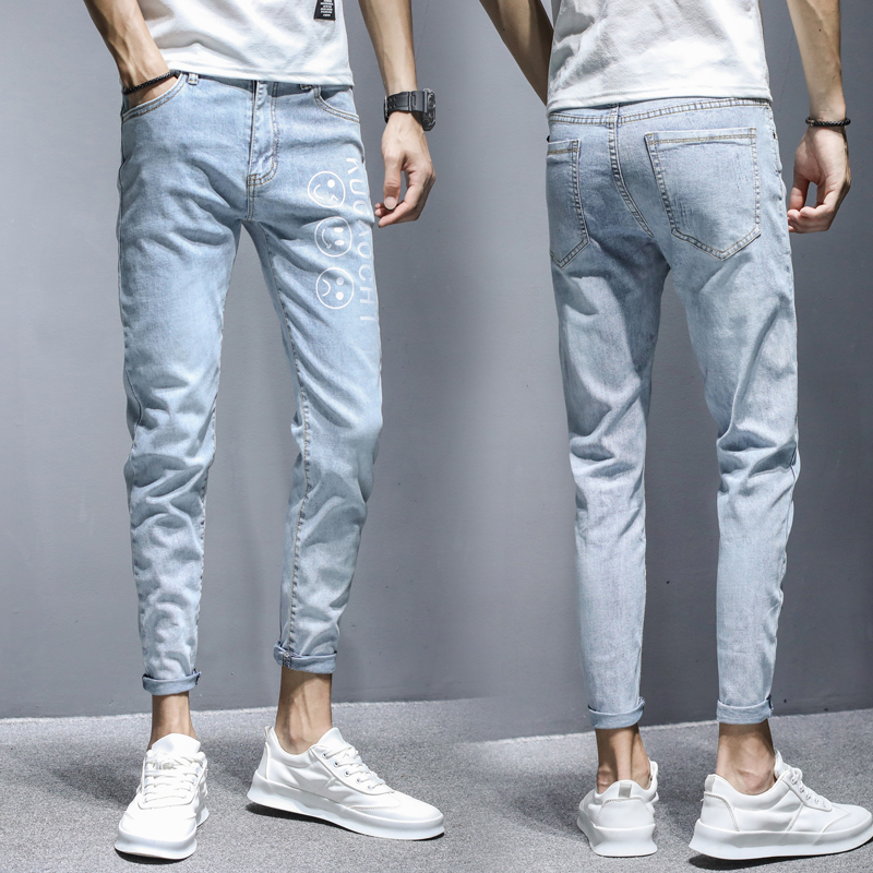 Summer thin 9-point jeans men's slim little feet Korean Trend pants summer pants