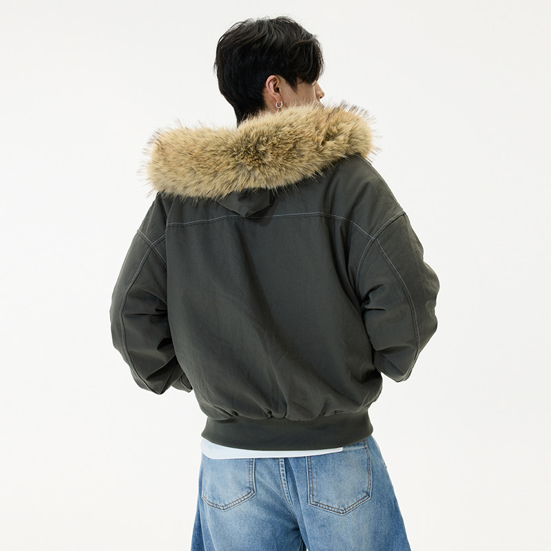 座山雕黑色短款棉服男女冬季美式加厚毛领连帽外套棉衣YD03-P140,男装棉衣,星座509