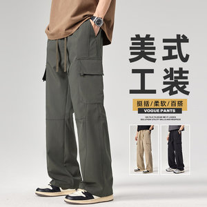 春季多口袋工装裤男美式冲锋裤宽松直筒休闲伞兵长裤子Z9810-P50图片