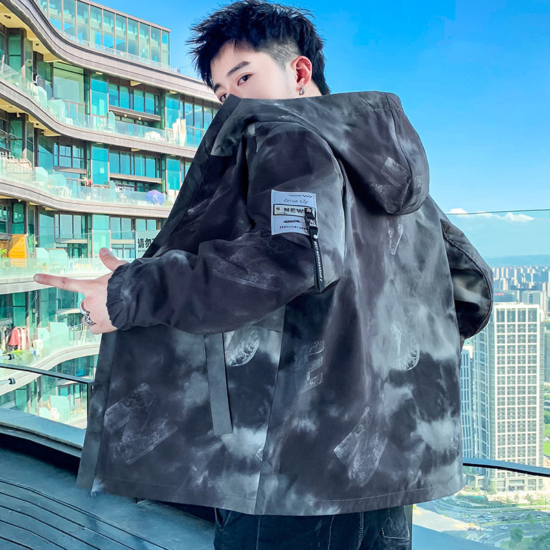 春秋季双面穿印花夹克男士宽松衣服韩版上衣帅气外套ST10-P65图片