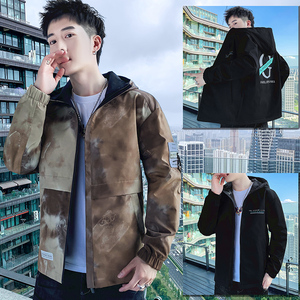 男士外套新款春秋韩版潮流上衣服帅气渐变双面穿秋冬夹克ST10-P65,橘色羊角扣大衣搭配图片