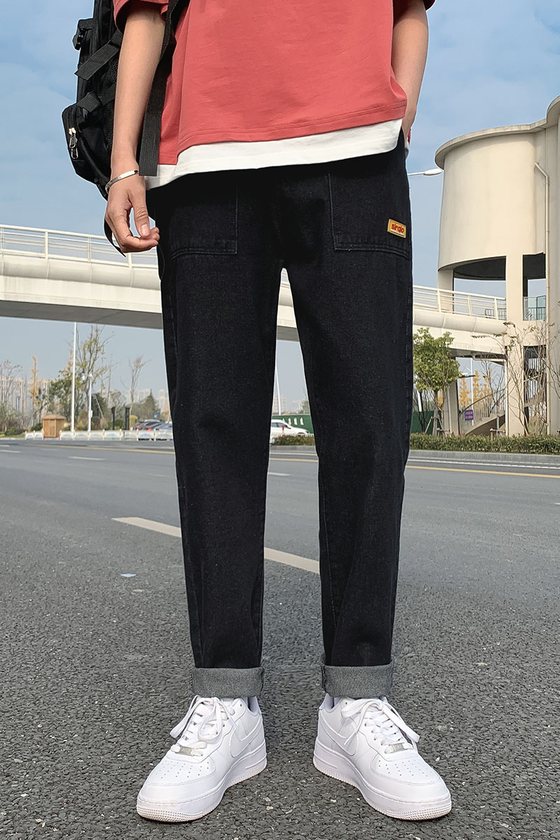 潮牌牛仔裤男士ins秋季港风街头韩版宽松直筒九分老爹裤,男装牛仔裤,星座509