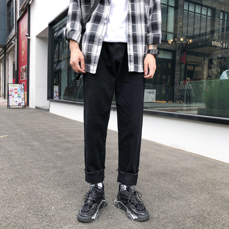 牛仔裤男潮牌直筒宽松韩版潮流百搭裤子原宿风九分9分裤,男装牛仔裤,星座509