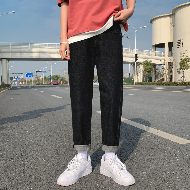 春秋牛仔裤男修身休闲九分裤韩版潮流男裤百搭宽松直筒裤图片