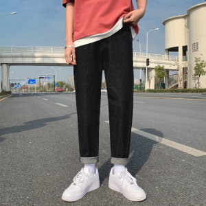 春秋牛仔裤男修身休闲九分裤韩版潮流男裤百搭宽松直筒裤图片