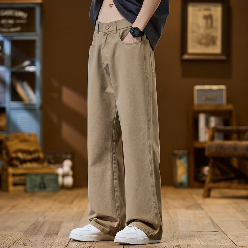 美式复古纯棉裤子男生秋季新款直筒弯刀裤潮流休闲长裤Z2362-P50，男装棉裤，星座509