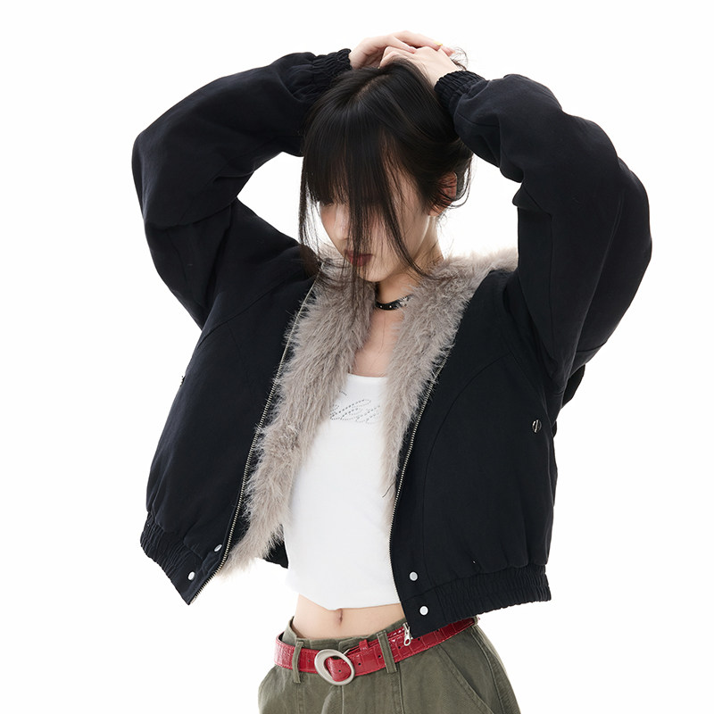 座山雕毛领棉服男女冬季2025新款复古休闲保暖棉衣外套YD01-P140图片