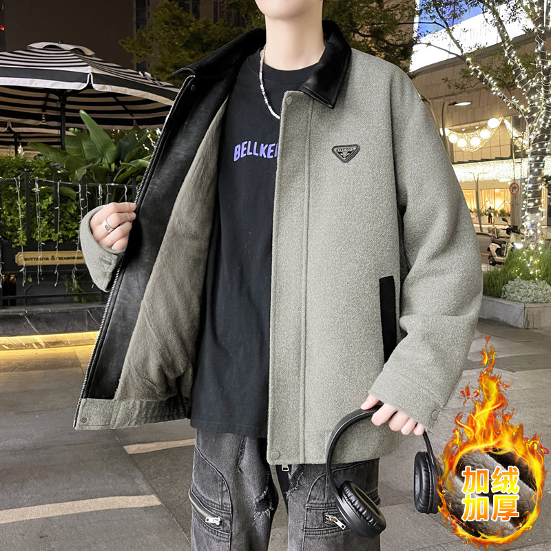 夹克男秋冬加绒加厚外套男潮牌冬装上衣高级感翻领褂子V202-P105,男装夹克,星座509