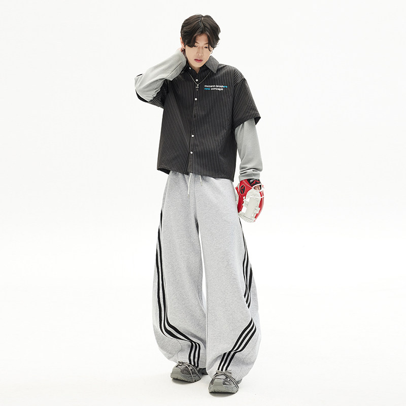 2026春季新款美式复古三条杠撞色弯刀裤宽松抽绳休闲裤YD9096-P65,男装休闲裤,星座509