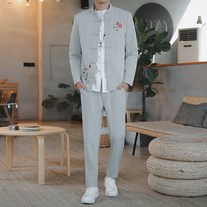 秋季男套装中式唐装汉服风居士服古青年外套中山装 Y图片
