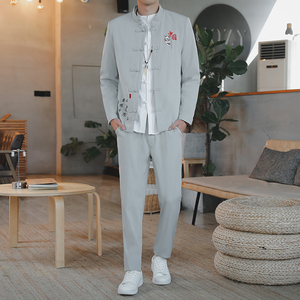 秋季男套装中式唐装汉服风居士服古青年外套中山装 Y图片