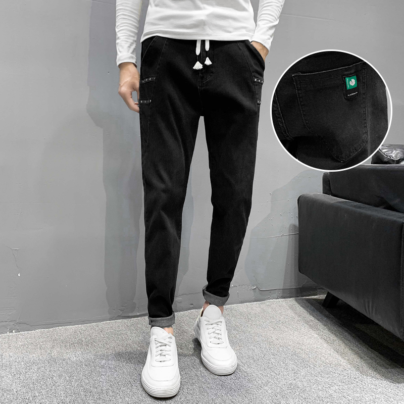 Spring and autumn new elastic jeans men's loose leg pants men's Korean fashion youth pants