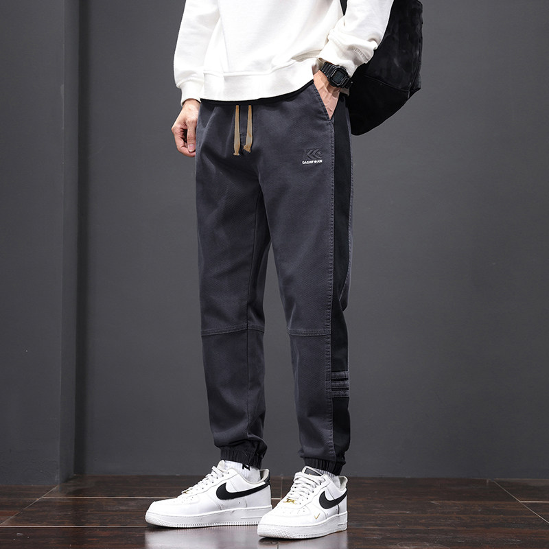 秋冬款男生条纹束脚工装九分裤男装宽松潮牌大码休闲裤M616-P40,男装休闲裤,星座509