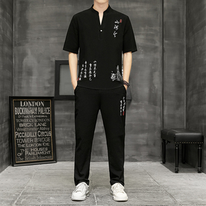夏季中国风套装男棉麻短袖t恤男装古风衣服唐装宽松汉服YK512-P50图片