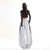 黑色美式运动休闲裤男女春季宽松阔腿三杠条纹街舞卫裤YD9096-P65，男装休闲裤，星座509