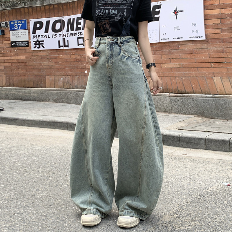 美式做旧弯刀牛仔裤2026秋冬新款水洗宽松阔腿拖地裤YD9003-P65,男装牛仔裤,星座509