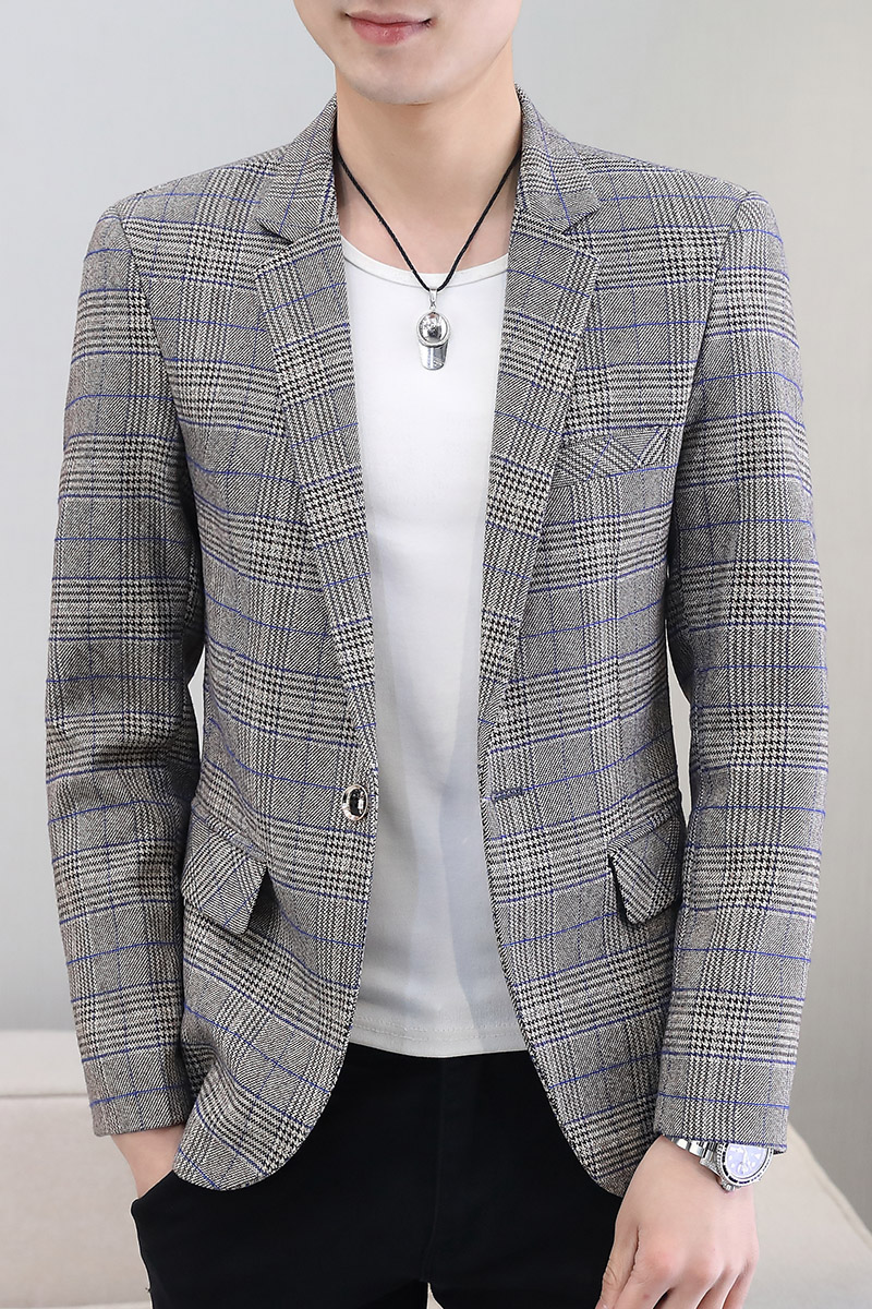 新款秋季格子休闲西服男士韩版上衣潮流帅气小西装外套S2110-P80,男装西服套装,星座509