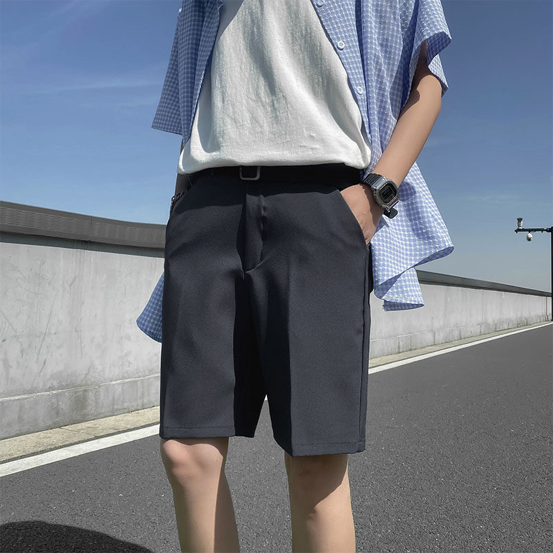 2021夏季男生五分裤纯色直筒宽松短裤薄款休闲西装裤潮YD223图片