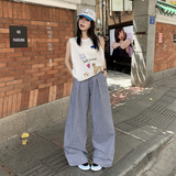 韩系多巴胺休闲格子裤男女秋季薄款宽松慵懒风阔腿长裤YD9019-P55，男装休闲裤，星座509