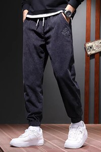 男裤春季休闲裤宽松男生痞帅哈伦裤精神小伙束脚条绒裤N8839-P45