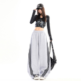 藏青三条杆撞色运动卫裤男女春季宽松松弛感阔腿弯刀裤YD9096-P65，男装休闲裤，星座509