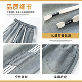 浅蓝色条纹牛仔裤男秋季美式高街裤直筒宽松水洗阔腿裤Z2502-P45，男装牛仔裤，星座509
