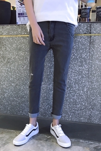 弹力紧身九分裤男2021修身小脚牛仔裤潮秋季韩版9分男裤子图片