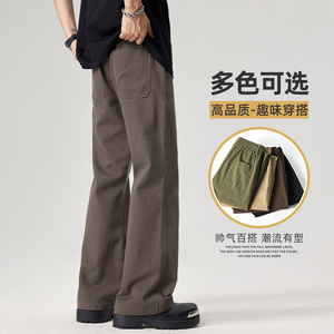 秋冬纯棉微喇黑色休闲裤男士新款宽松直筒潮流百搭裤子Z9871-P45图片