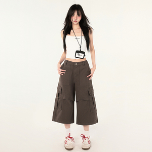 2025夏季新款美式百搭工装七分裤高腰宽松显瘦阔腿长裤YD708-P65，男装牛仔裤，星座509